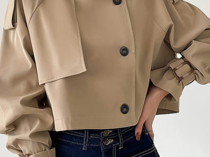 Evelyn - Stylischer khakifarbener Trenchcoat mit Reverskragen und schickem Federverschluss für Frauen