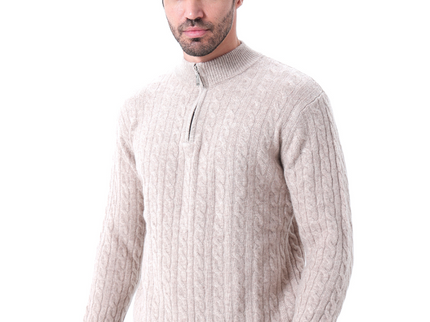 Roman | Chunky knit Herren Chasmere Pullover mit Kabelstrickmuster & Halb Reißverschluss Kragen