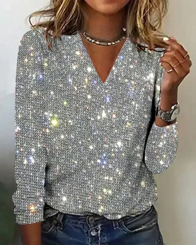 Priscilla - Strahlender Pullover mit V-Ausschnitt für einen eleganten Look