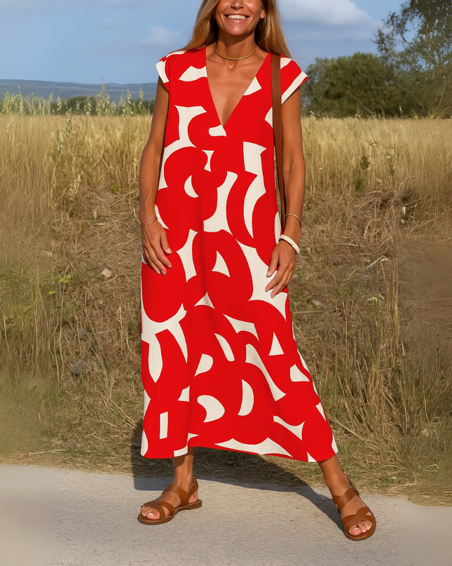 Azura™ – Ibiza Style Bequemes und Fließendes Kleid mit V-Ausschnitt