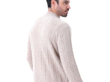 Roman | Chunky knit Herren Chasmere Pullover mit Kabelstrickmuster & Halb Reißverschluss Kragen