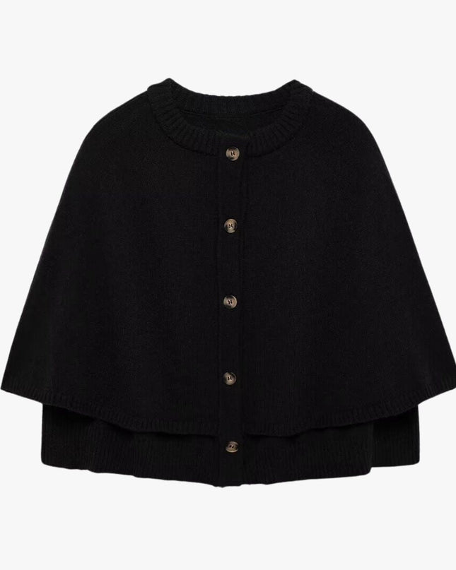 Chloë | Strick-Cape mit Knöpfen und Gestuftem Saum
