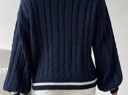 Freja | Gestreiftes Kabelstrickpullover Mit V Neck
