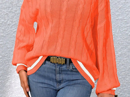 Freja | Gestreiftes Kabelstrickpullover Mit V Neck