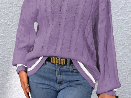 Freja | Gestreiftes Kabelstrickpullover Mit V Neck