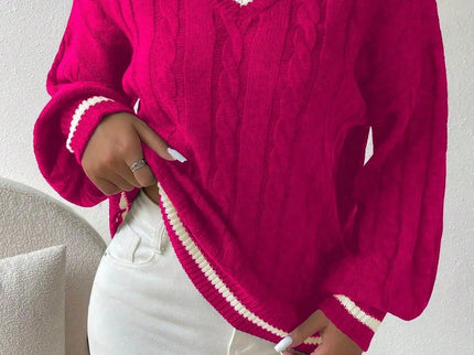 Freja | Gestreiftes Kabelstrickpullover Mit V Neck