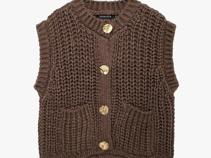 Kyra | Ärmellose Strickweste mit Goldenen Knöpfen