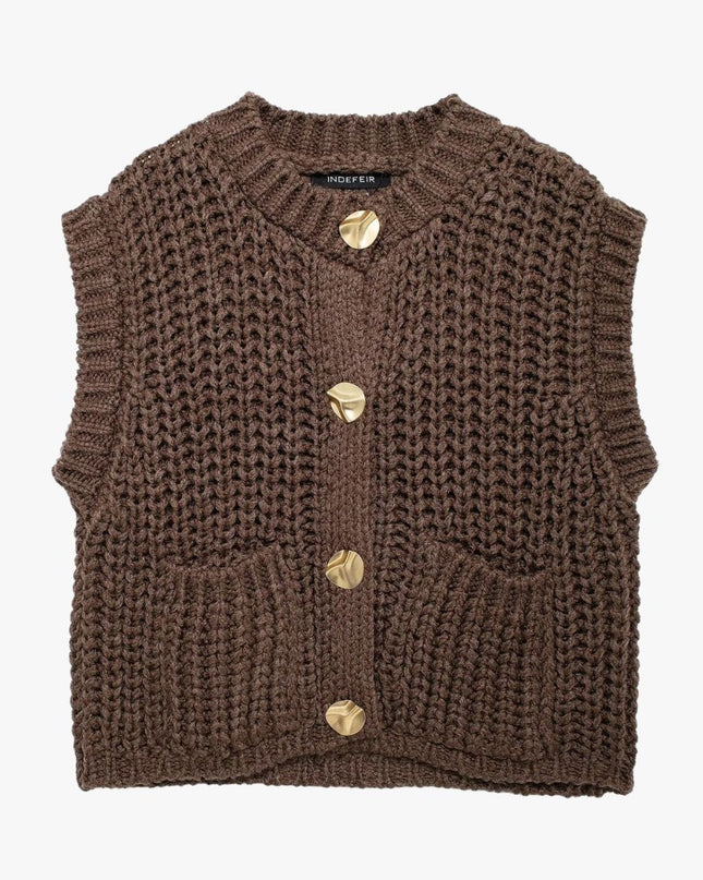 Kyra | Ärmellose Strickweste mit Goldenen Knöpfen