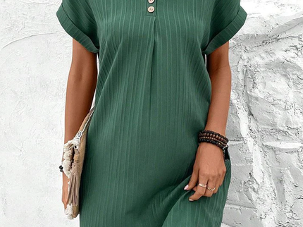 Charmante Solide Farbe V-Ausschnitt Freizeitkleid für Damen