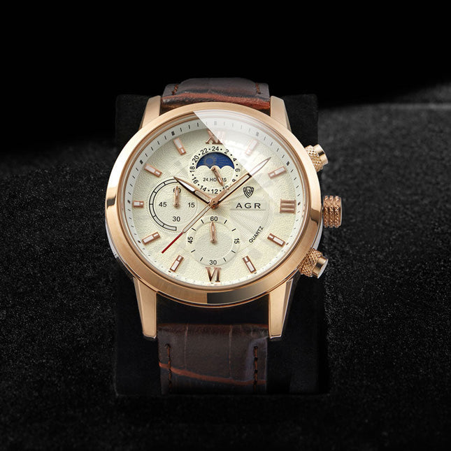 Luxus Quarz Uhr mit Lederarmband