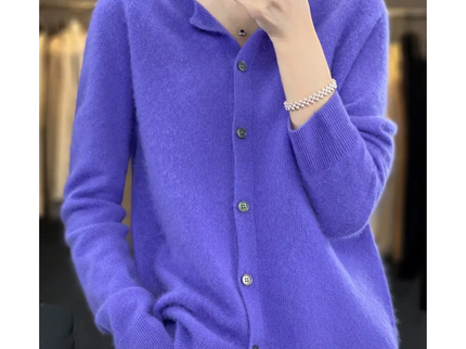Luxuriöse Damen Strickjacke aus 100% Merinowolle mit O-Ausschnitt