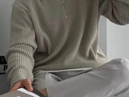 Aaron | Cozy halbem Reißverschluss Herren Gerippt Strickpullover mit Polokragen