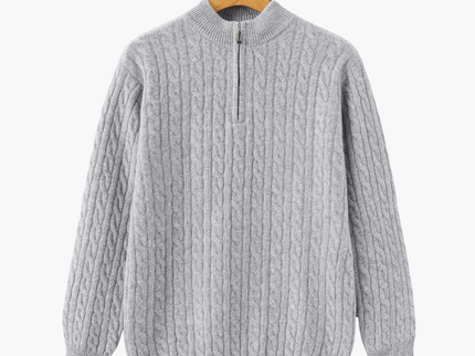 Roman | Chunky knit Herren Chasmere Pullover mit Kabelstrickmuster & Halb Reißverschluss Kragen