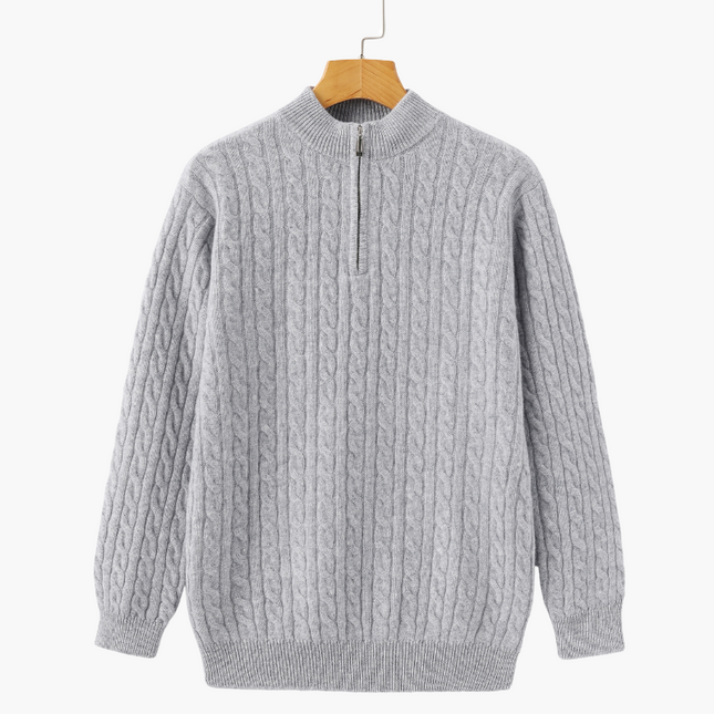 Roman | Chunky knit Herren Chasmere Pullover mit Kabelstrickmuster & Halb Reißverschluss Kragen