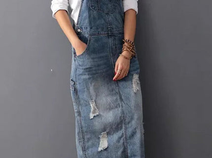 Frayla™ – Abgenutztes Jeanskleid mit Schlitz hinten
