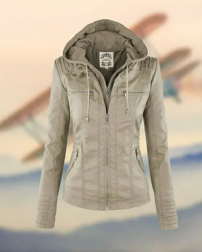 Amélie™ - Premium Lederjacke mit Kapuze