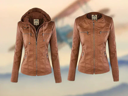 Amélie™ - Premium Lederjacke mit Kapuze