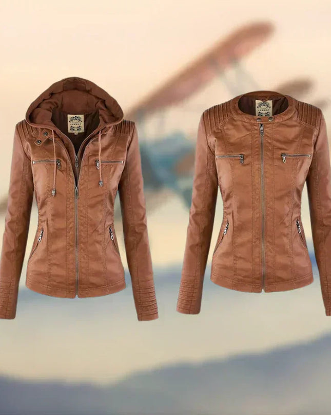 Amélie™ - Premium Lederjacke mit Kapuze