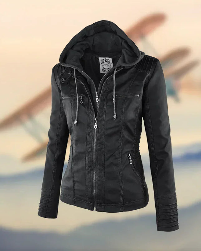 Amélie™ - Premium Lederjacke mit Kapuze