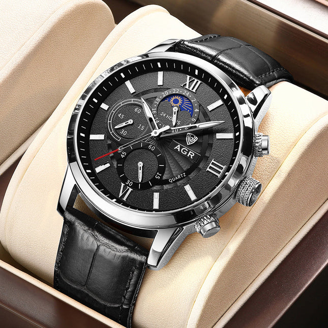 Luxus Quarz Uhr mit Lederarmband