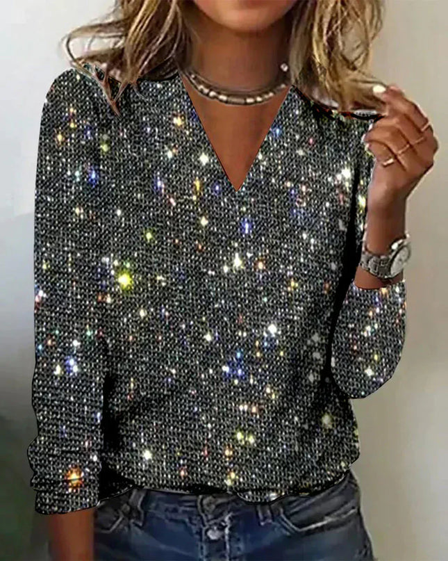 Priscilla - Strahlender Pullover mit V-Ausschnitt für einen eleganten Look