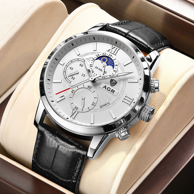 Luxus Quarz Uhr mit Lederarmband