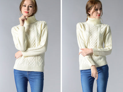 Damen Rollkragenpullover mit langen Ärmeln und Kabelstrick