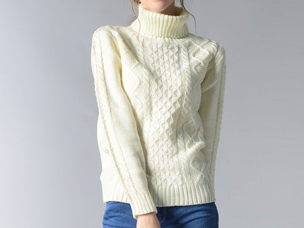 Damen Rollkragenpullover mit langen Ärmeln und Kabelstrick