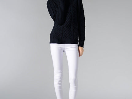 Damen Rollkragenpullover mit langen Ärmeln und Kabelstrick