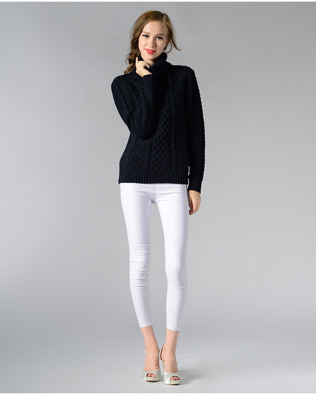 Damen Rollkragenpullover mit langen Ärmeln und Kabelstrick