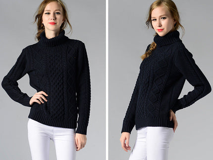 Damen Rollkragenpullover mit langen Ärmeln und Kabelstrick