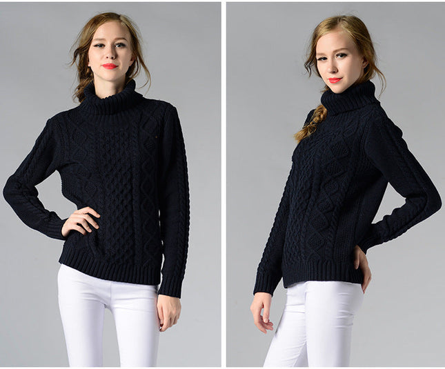 Damen Rollkragenpullover mit langen Ärmeln und Kabelstrick