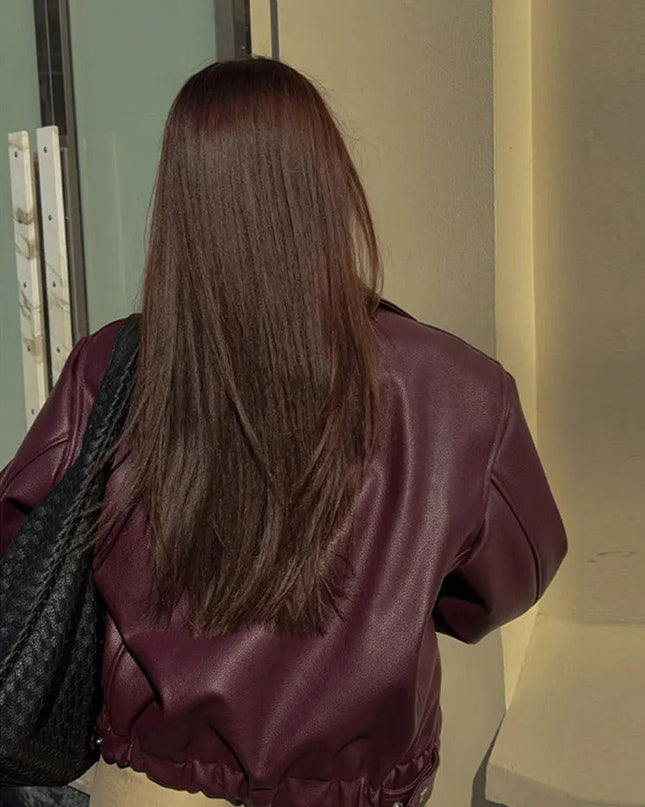 Trendige Bordeaux Lederjacke