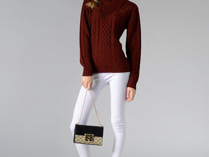 Damen Rollkragenpullover mit langen Ärmeln und Kabelstrick
