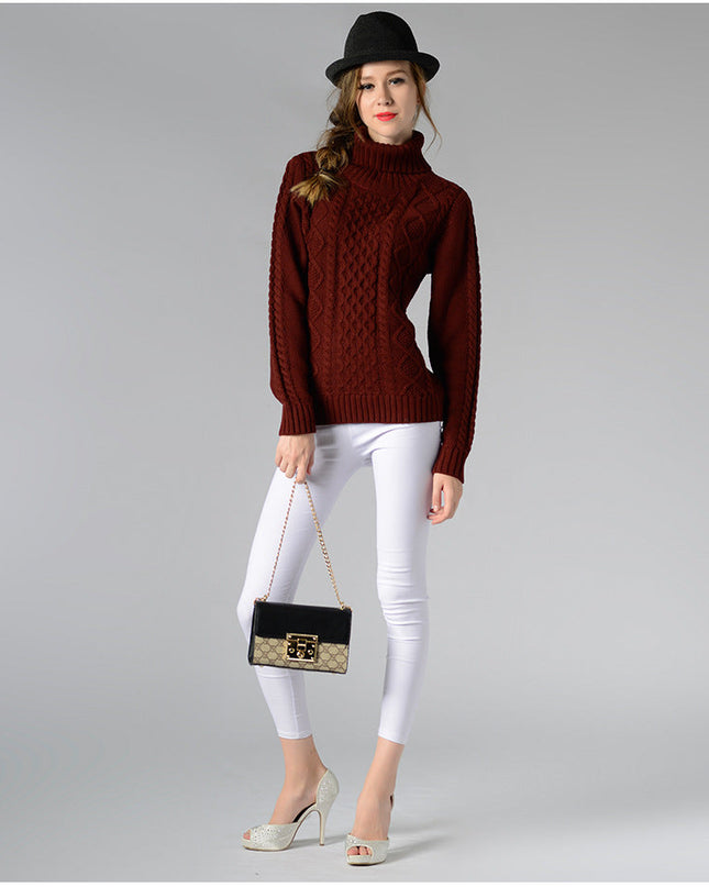 Damen Rollkragenpullover mit langen Ärmeln und Kabelstrick