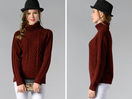 Damen Rollkragenpullover mit langen Ärmeln und Kabelstrick