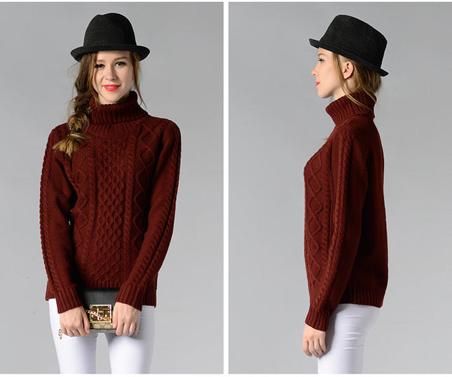 Damen Rollkragenpullover mit langen Ärmeln und Kabelstrick