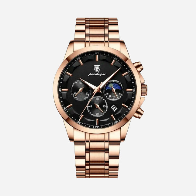 Luxus-Sportuhr für Herren mit Quarzwerk, Chronograph und Lederarmband