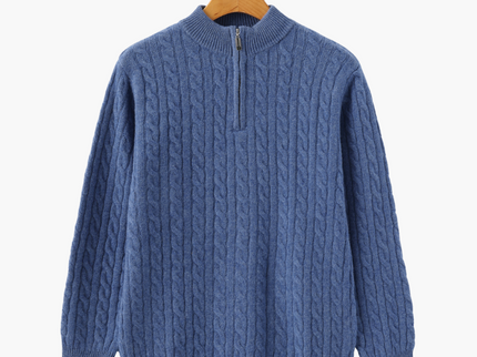 Roman | Chunky knit Herren Chasmere Pullover mit Kabelstrickmuster & Halb Reißverschluss Kragen