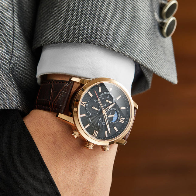 Luxus Quarz Uhr mit Lederarmband