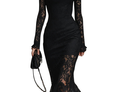 Veronika | Schwarzes Spitzen-Maxikleid