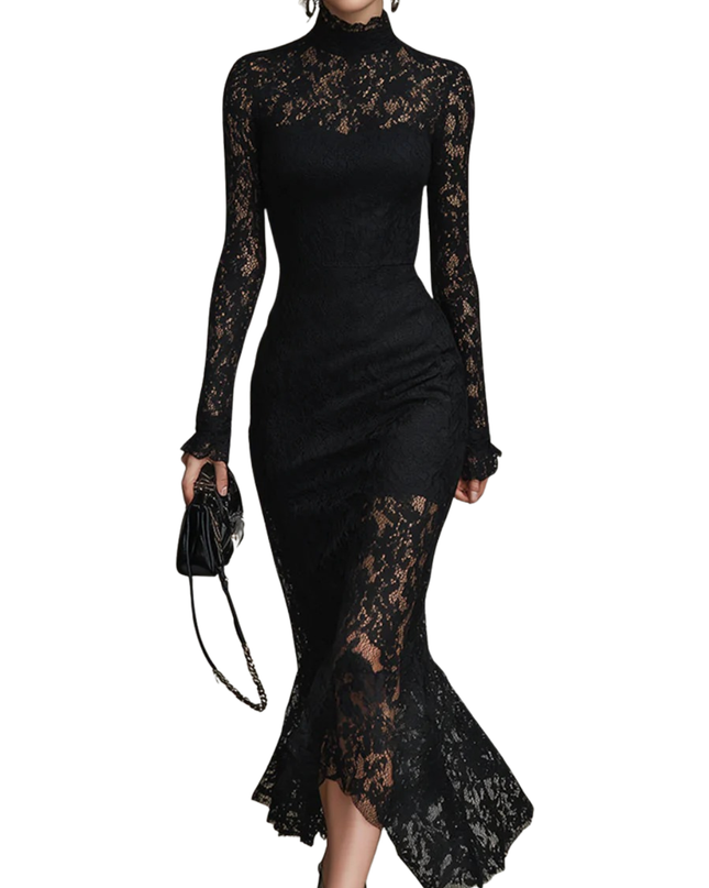 Veronika | Schwarzes Spitzen-Maxikleid