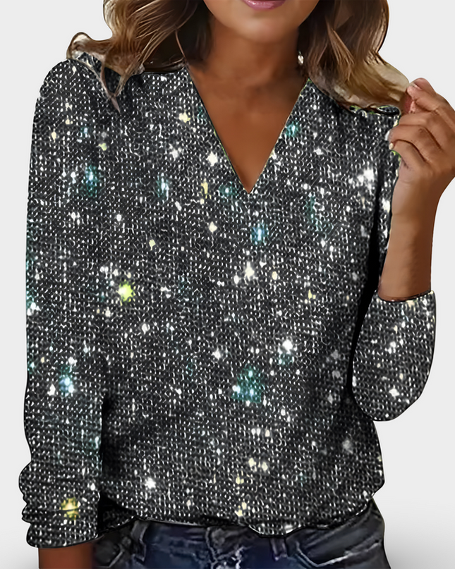 LEA - BLUSE MIT V-AUSSCHNITT UND STRASSSTEINEN