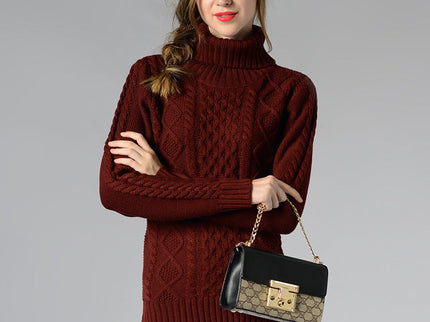Damen Rollkragenpullover mit langen Ärmeln und Kabelstrick