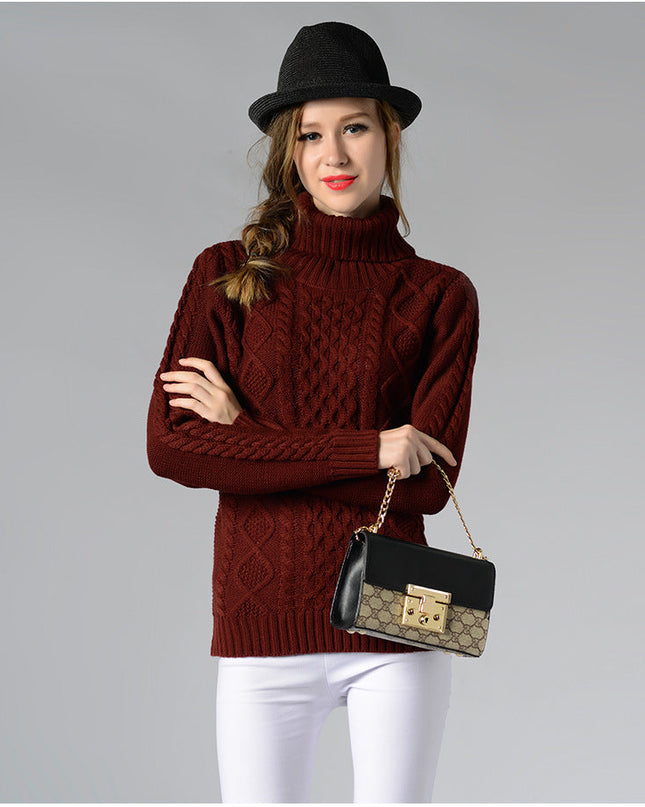 Damen Rollkragenpullover mit langen Ärmeln und Kabelstrick