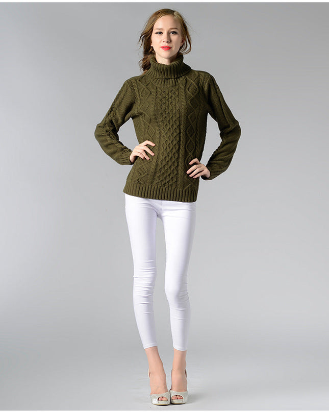 Damen Rollkragenpullover mit langen Ärmeln und Kabelstrick