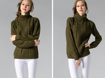 Damen Rollkragenpullover mit langen Ärmeln und Kabelstrick