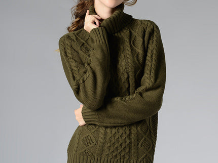 Damen Rollkragenpullover mit langen Ärmeln und Kabelstrick