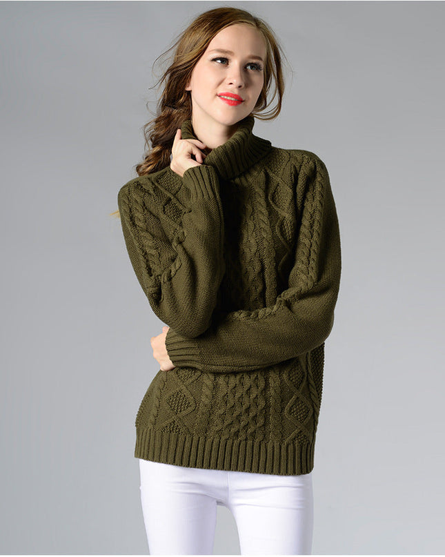Damen Rollkragenpullover mit langen Ärmeln und Kabelstrick