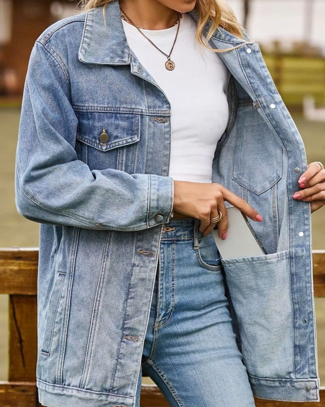 Lidi - Button Down Jeansjacke aus gewaschenem Denim